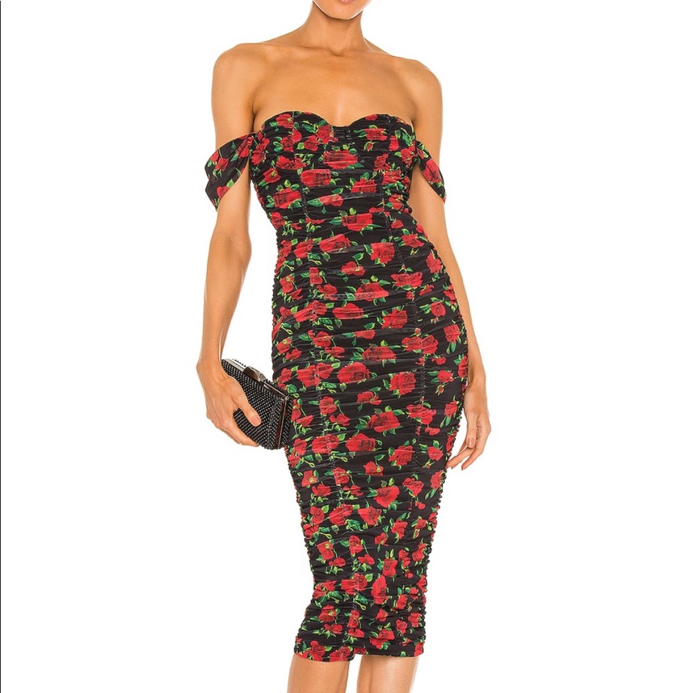 NBD Robin black & red floral midi dress